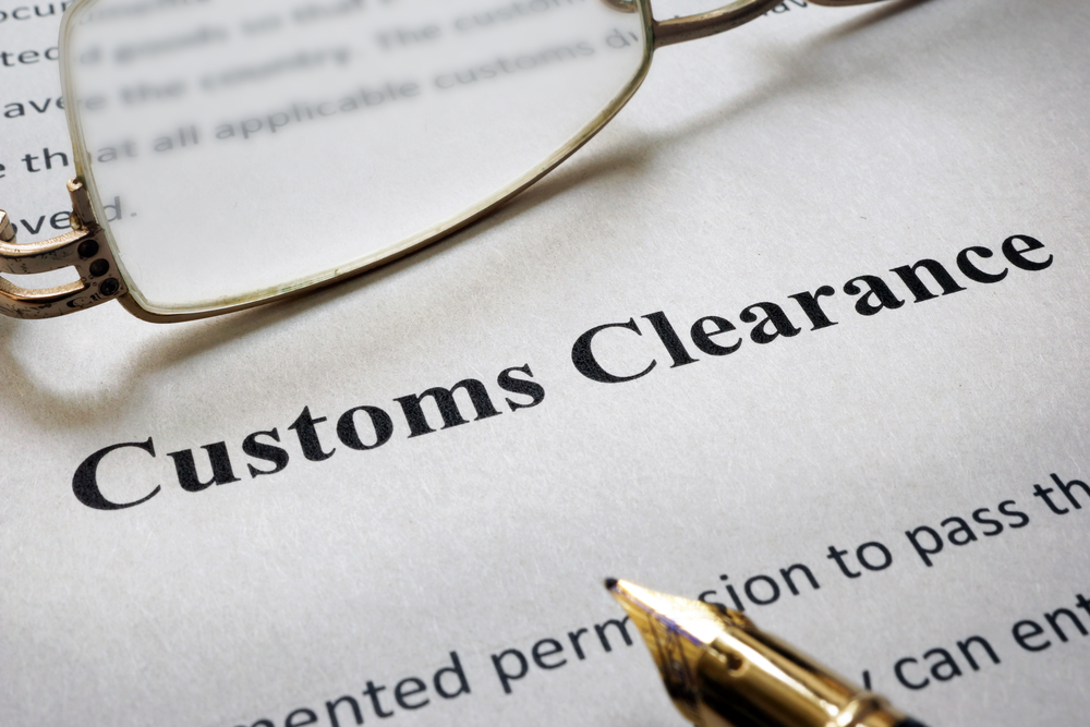 Close-up of a customs broker clearance document